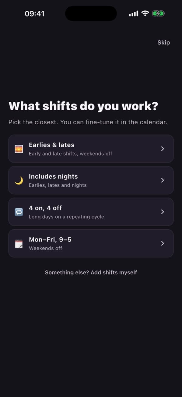 Choosing a shift pattern